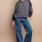 Waffle Knit And Fleece Contrast Henley Top With Button Front
