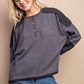 Waffle Knit And Fleece Contrast Henley Top With Button Front