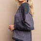 Waffle Knit And Fleece Contrast Henley Top With Button Front