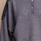 Waffle Knit And Fleece Contrast Henley Top With Button Front