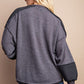 Waffle Knit And Fleece Contrast Henley Top With Button Front