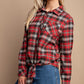 Tie Front Button Down Plaid Shirt With Front Pocket
