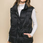 Zip Up Button Puffer Vest With Waist Toggles