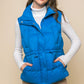 Zip Up Button Puffer Vest With Waist Toggles