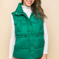 Zip Up Button Puffer Vest With Waist Toggles