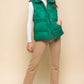 Zip Up Button Puffer Vest With Waist Toggles