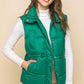Zip Up Button Puffer Vest With Waist Toggles