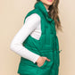 Zip Up Button Puffer Vest With Waist Toggles