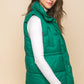 Zip Up Button Puffer Vest With Waist Toggles