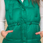 Zip Up Button Puffer Vest With Waist Toggles
