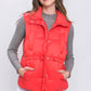 Zip Up Button Puffer Vest With Waist Toggles