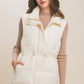 Zip Up Button Puffer Vest With Waist Toggles