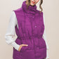 Zip Up Button Puffer Vest With Waist Toggles