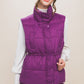 Zip Up Button Puffer Vest With Waist Toggles