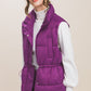 Zip Up Button Puffer Vest With Waist Toggles