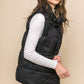 Zip Up Button Puffer Vest With Waist Toggles