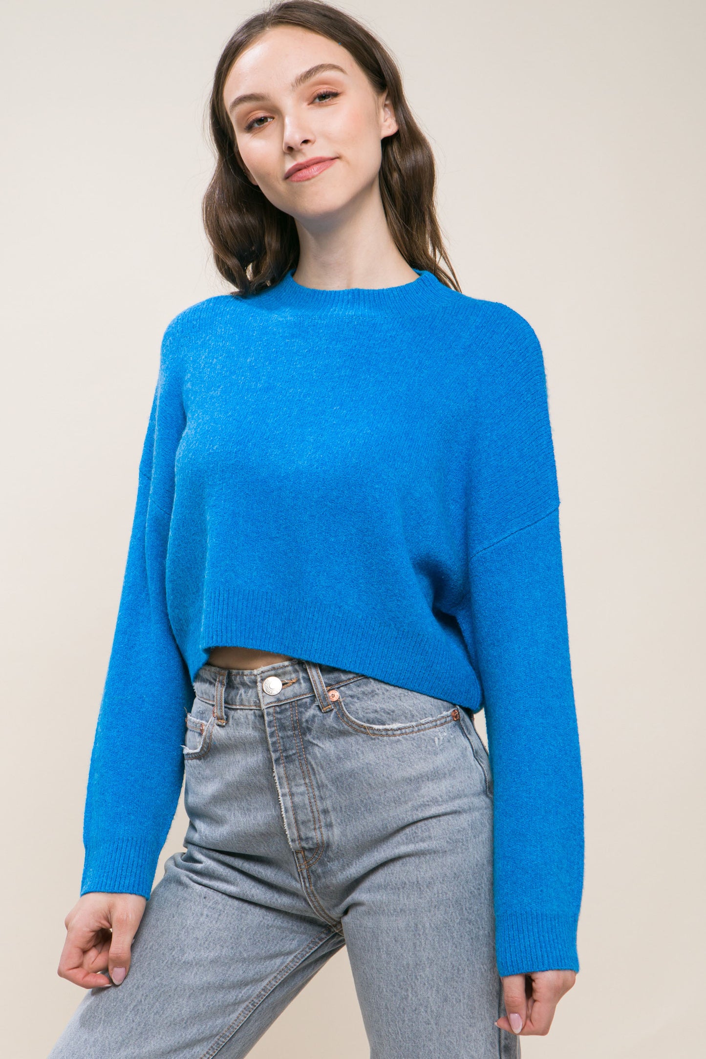 Wool Blend Cropped Sweater Top