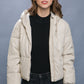 Pu Faux Leather Zipper Hooded Puffer Jacket
