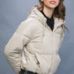 Pu Faux Leather Zipper Hooded Puffer Jacket