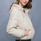 Pu Faux Leather Zipper Hooded Puffer Jacket