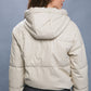Pu Faux Leather Zipper Hooded Puffer Jacket