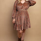 Printed Velvet V-neck Dress With Button Front Detail