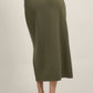 Solid High Waist Zipper Front Slit Midi Skirt